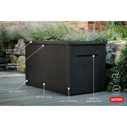 Keter Java XXL 230 Gallon Resin Outdoor Deck Box, Weather-Resistant Rattan Texture, Hydraulic Piston Soft Close, Large Grey Storage