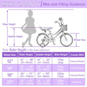KORIMEFA Girls Bike, Adjustable Seat, Removable Training Wheels, Dual Brakes, Full Chain Guard, Wide Pneumatic Tires, Basket, Doll Seat, 20 Inch