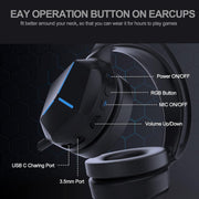 BatteryJack HC-S2036 Wireless Gaming Headset, Over-Ear, Dual 50mm Drivers, Surround Sound, Bluetooth 5.1, Black