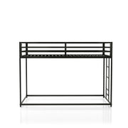 Furniture of America Veric Kids Twin Over Twin Low Profile Bunk Bed, Black Metal Frame, Noise-Reduction Slats, Reversible Ladder
