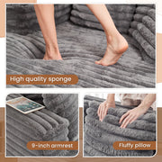 Muumblus Oversized Chaise Lounge Chair, Plush Corduroy Upholstered, Queen Sofa Bed, Reclining, Mid-Century Modern, Gray