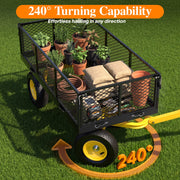 Firstness Heavy Duty Garden Wagon, 1400 lb Capacity, Steel Frame, Removable Mesh Sides, ATV Tractor Hitch, All-Terrain Pneumatic Tires, Black