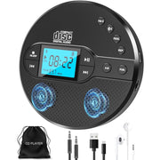 Greadio CD-35 Portable CD Player with Bluetooth 5.1, Built-in FM Transmitter, 2000mAh Rechargeable Battery, Anti-Shock Design, Dual Stereo Speakers, Black