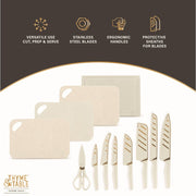 Thyme & Table 20-Piece Knife Set, Stainless Steel Blades, Ergonomic Blue or Taupe Handles, Includes Kitchen Shears and Cutting Board
