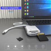 fire SD Card Reader, 2-in-2 Camera SD Reader with Dual MicroSD/TF Slot, Trail Game Camera Viewfinder Adapter with Memory Card for Photography, Plug and Play for iPhone/iPad/iMac/Samsung/Huawei/Android/iOS/iPhone 1