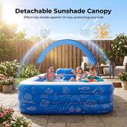 TASKBAY Inflatable Swimming Pool with Detachable Sunshade Canopy, Oversized 120 in x 68 in x 57 in, Thickened Durable PVC, Blue, HF002
