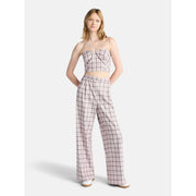 No Boundaries Women's Sweetheart Neck Tube Top and Wide Leg Pants Set, 2-Piece, Plum Vine, XXS