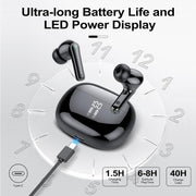 Cascho Wireless Ear Buds, Bluetooth 5.3, 48H Playtime, IPX7 Waterproof, In-Ear Stereo Headphones with Mic, LED Display, Black