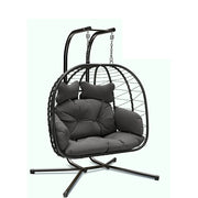 Bifanuo OT017-Black-gray Hammock Chair with Removable Cushions, Black and Grey