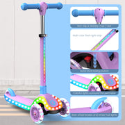 Kidscoter Kids 3 Wheel Scooter with LED Lights, Adjustable Height, Foldable Frame, Rear Brake, Purple, 130lb Capacity KDSCT-LEDP