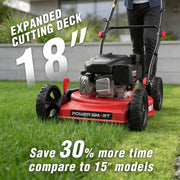 PowerSmart 18 in Gas Lawn Mower, 144CC OHV Engine, 3-in-1 Cutting System, Foldable Frame, 5-Position Height Adjustment