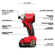 Milwaukee 3650-21P M18 Compact 1/4 in Hex Impact Driver Kit