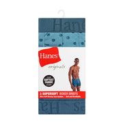 Hanes Originals Men's SuperSoft Boxer Briefs, Viscose from Bamboo, Moisture-Wicking, Modern Fit, Black/Stone/Print, 3-Pack, YSSBD3
