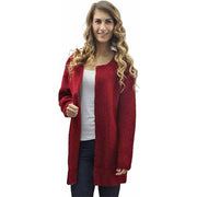 Luxury Divas Burgundy Long Knit Sweater Coat, Open Front, S