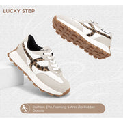 Lucky Step Womens Retro Platform Sneakers, Grey Leopard, 1.81-Inch Heel, Breathable PU Fabric Upper, Anti-Slip Rubber Sole