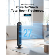 DREO DWTF14 Nomad DC Tower Fan, 36 in, Ultra Quiet Bladeless Floor Fan, 9 Speeds, 4 Modes, 90 Oscillation, Remote Control, Black