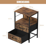 Oumilen NX-R909-3 End Side Table with 2 Drawers and Open Shelf Wood, Brown, Set of 2