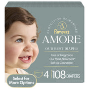 Pampers Amore Baby Diapers, Size 4, 108 Count, Five Layers Absorbency, All-Around Leak-Guard Barrier, KeepDry Liner, Hypoallergenic, Unisex Infant