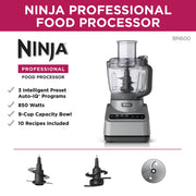 Ninja BN600 Professional Food Processor, 850 Watts, 9-Cup Capacity, Auto-iQ Preset Programs