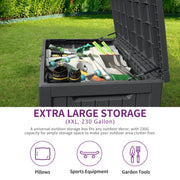 DEXTRUS Outdoor Lockable Waterproof 230 Gallon Resin Deck Box with Wood Panel Texture, Black, 56.3 x 31.1 x 31.8 in, DVDEXGNrj8