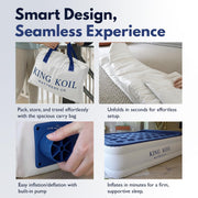 King Koil Luxury Queen Air Mattress, Built-In High-Speed Pump, Integrated Pillow, 20 Inch Double High, Waterproof, Portable, KK20C5BU29510