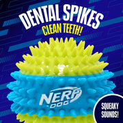 Nerf Dog NF-9328 TPR Spike Squeak Ball Durable Rubber Dog Toy Green Blue 3.7 in