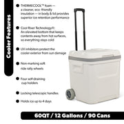 Igloo 60 QT Marine Wheeled Ice Chest Cooler, White, 60 Quart, Marine-Grade Durability, 50798