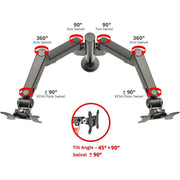 Siig Dual Arm Articulating Monitor Desk Mount, Adjustable Tilt Swivel Rotation, Fits 14 to 30 Inch Monitors, Supports 17.6 lbs Each, VESA 75x75 100x100, C-Clamp and Grommet Mount, Black, CEMT3E11-S1