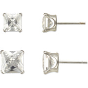 Brilliance Fine Jewelry 5mm/6mm CZ 10kt White Gold Stud Earring Set, 2 Pairs