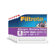 3M Filtrete HVAC Furnace Air Filter, MPR 1500, MERV 12, Advanced Allergen, 20x20x1 in, Pack of 6