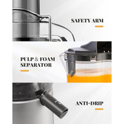 Shardor XJDZZJ2106 Centrifugal Juicer Machine, 1200W Full Copper Motor, Wide 3.2-Inch Feed Chute, Dual Speed Settings, 22 oz Juice Jug with Foam Separator, Silver