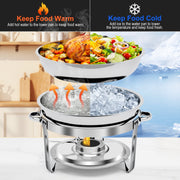 Bluebow 4 Pack Chafing Dish Buffet Set, 5QT Stainless Steel Food Warmer with Glass Lid and Holder, Silver Finish