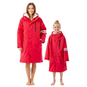 Lobmouse Waterproof Swim Parka, Windproof, Fleece-Lined Oversized Cover-Up, Unisex, Red, XS