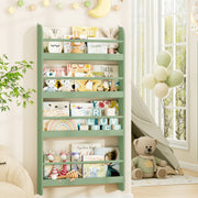 Homfa 4-Tier Wall Bookshelf, Space-Saving Kids Book Storage Rack, Green, 43.7 in