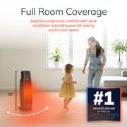 Lasko Ceramic Tower Space Heater, 1500W, 3 Heat Settings, Oscillating, Remote Control, 12-Hour Timer, Black, CT22850