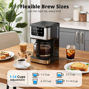 AIRMSEN HR-CM306 14-Cup Programmable Coffee Maker, Coffee Machine with Adjustable Brew Sizes and Auto-off, Black