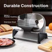 Behome Electric Meat Slicer, 200W Motor, 7.5-Inch Stainless Steel Blade, Adjustable Thickness up to 15mm, Silver, CP-C853