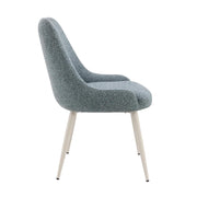 Acme Laela Upholstered Dining Chair Set of 2, Blue Boucle Fabric, Bone White Metal Frame, D22/D28 Foam Cushioning, DN03696