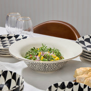 Thyme & Table Dot Ceramic 3-Piece Serve Bowl Set, Black and White Dotted Design, Includes Wooden Serving Spoons