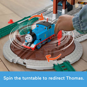 Fisher-Price Thomas & Friends Load & Launch Barrel Delivery Set, Motorized Classic Thomas Engine, 18 ft Track with Tunnel, Bridge, Turntable, and Delivery Warehouse, Ages 3-6