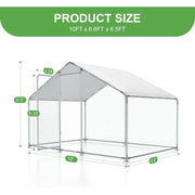 LZ Gojooasis Large Chicken Coop Walk-In Metal Poultry Cage with Lockable Door and Removable UV Water-Resistant Cover Silver 10ft x 6.6ft x 6.6ft for 15 Chickens