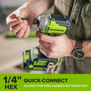 Greenworks PowerAll 24V Brushless Impact Driver, 1,900 In-Lb Torque, 2.0 Ah USB-C Battery, 30W USB-C Charger, 3' 100W USB-C Cable, Belt Clip, ID3200