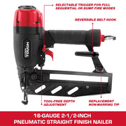 Hyper Tough 16-Gauge 2-1/2-Inch Pneumatic Straight Finish Nailer, Black, Includes 200 Nails - Pneumatic Finish