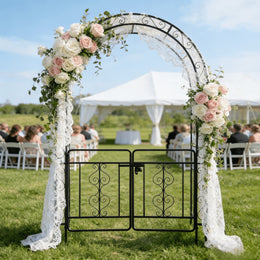 Ktaxon Metal Garden Arch 7Ft Garden Trellis Arch Arbor Outdoor Wedding, Black