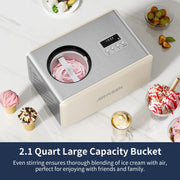 AIRMSEN A-SU-I82-WT 2.1 Qt Ice Cream Maker With Built-In Compressor and LED Timer, White
