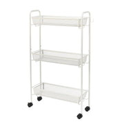 Mainstays Slim 3-Tier Rolling Bathroom Storage Cart with Hooks, White Finish, Rust-Resistant Steel Frame, Locking Casters