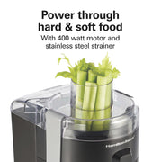 Hamilton Beach HealthSmart Compact Centrifugal Juicer Machine, 400W Motor, Large 2.4 Inch Feed Chute, BPA Free, Black and Gray, 67502