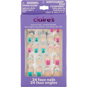 Claire S Teen Girls Boba Tea French Mani Press-On Nail Set, 24 Multicolor Stiletto Faux Nails, 42J7017HBAZA