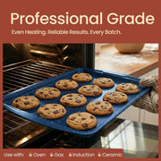 Bakkenmaster 6-Piece Stackable Carbon Steel Bakeware Set with Blue Marble Non-Stick Coating, Oven Safe up to 450F