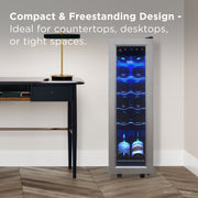 TCL 12 Bottle Wine Cooler, 1.24 Cu Ft, Adjustable Temperature, Stainless Steel Glass Door, Black, TRW12F6AS